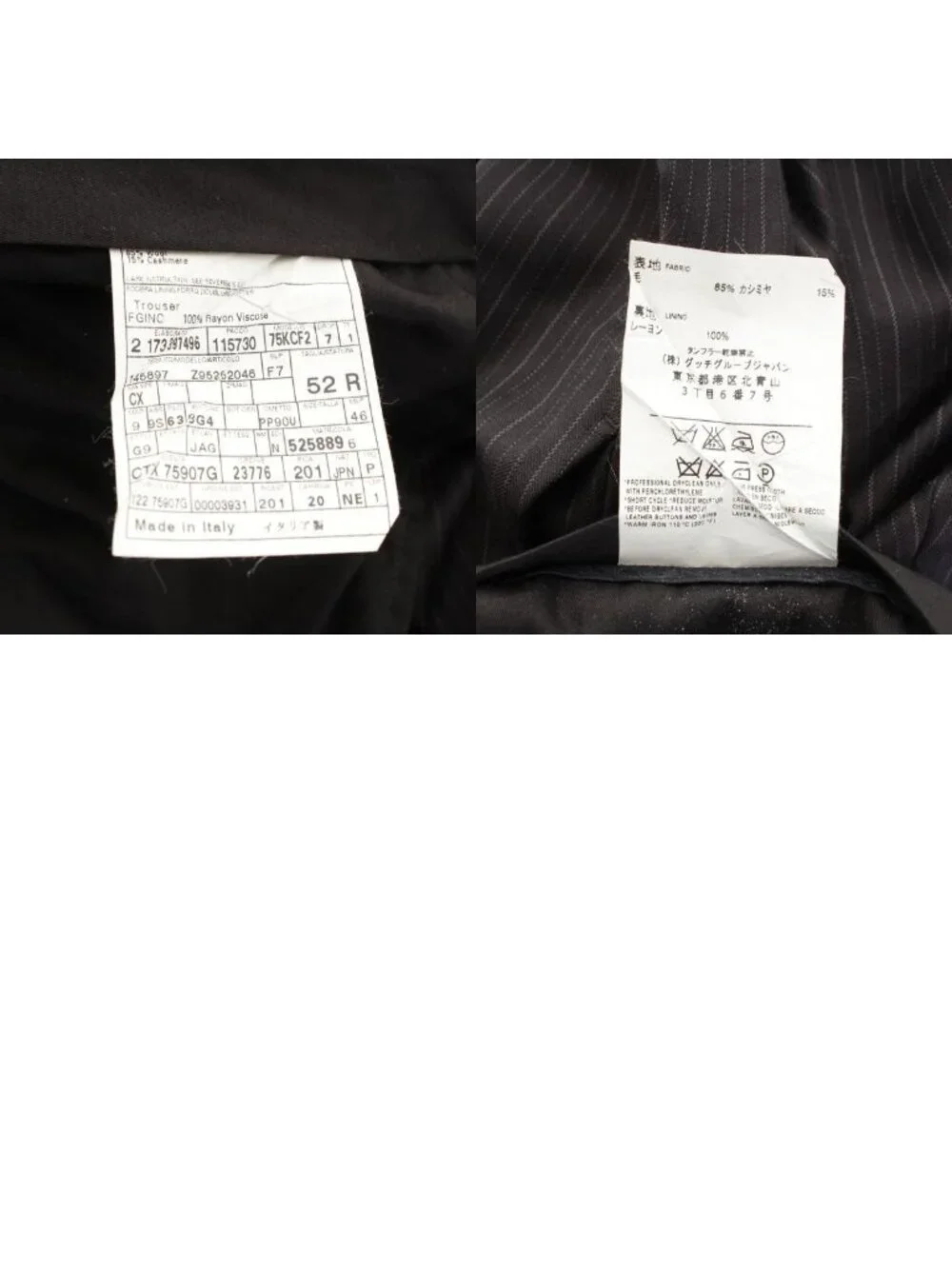 Gucci Era Black Tag Wool Cashmere Pinstripe Pants Trousers Gray 52